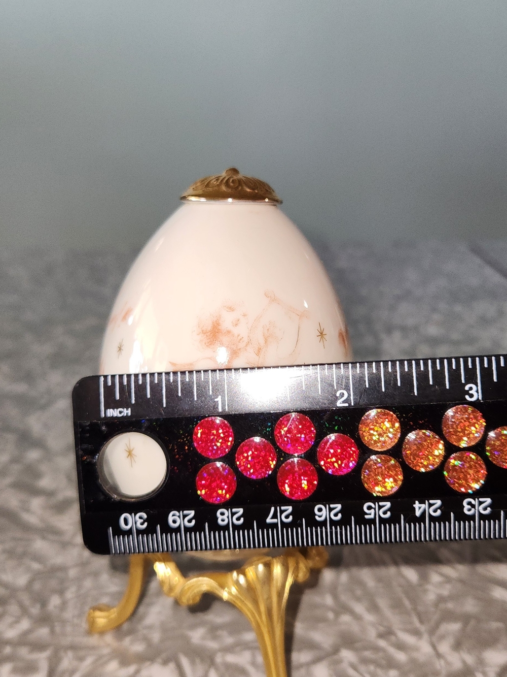 White & Gold Egg Ornament Clock with Gold Stand - Picture 8 of 8